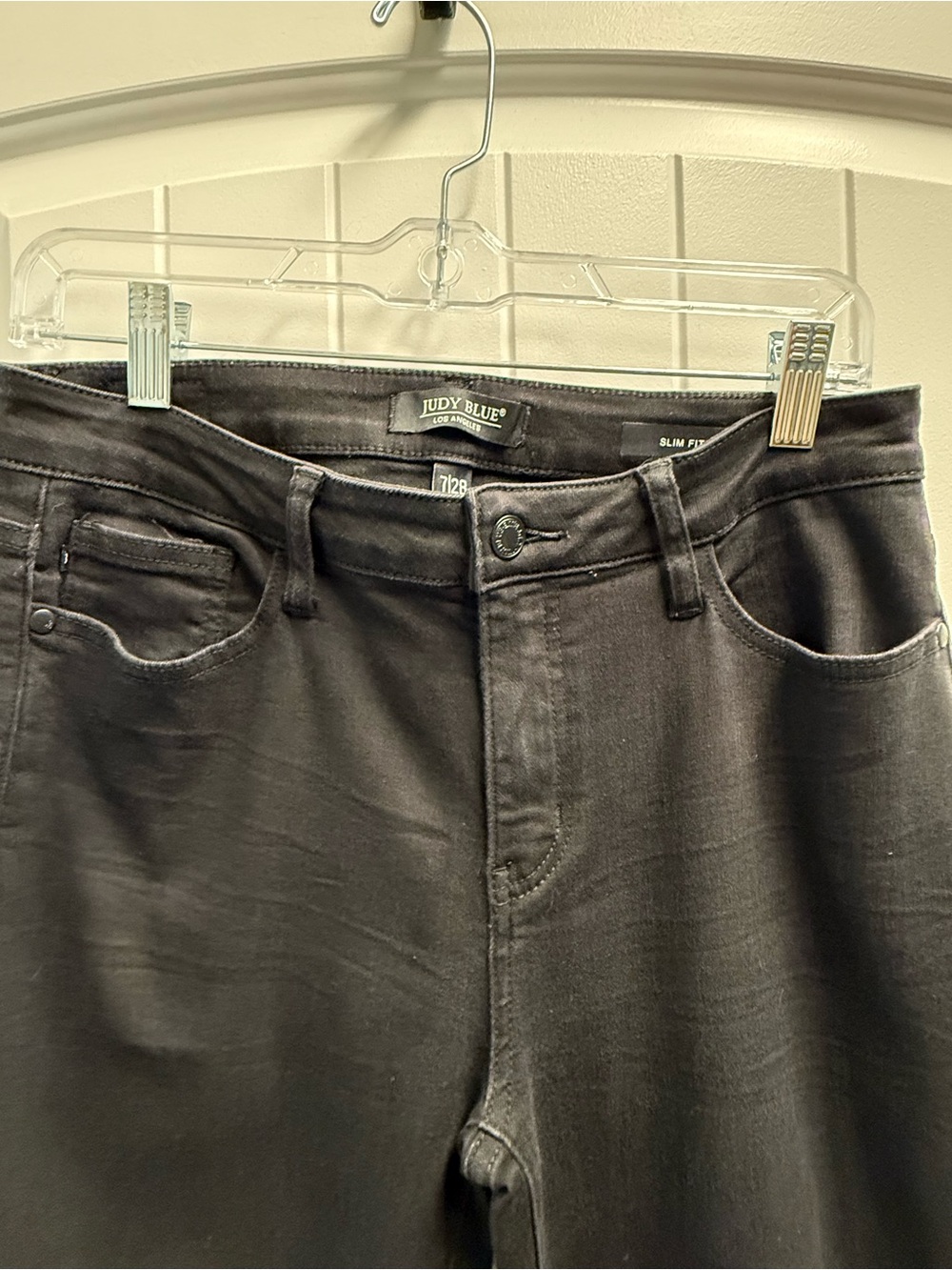 Womans Judy Blues Black Straight Leg Distressed And Raw Hem Size 7/28 Like New - Picture 8 of 11